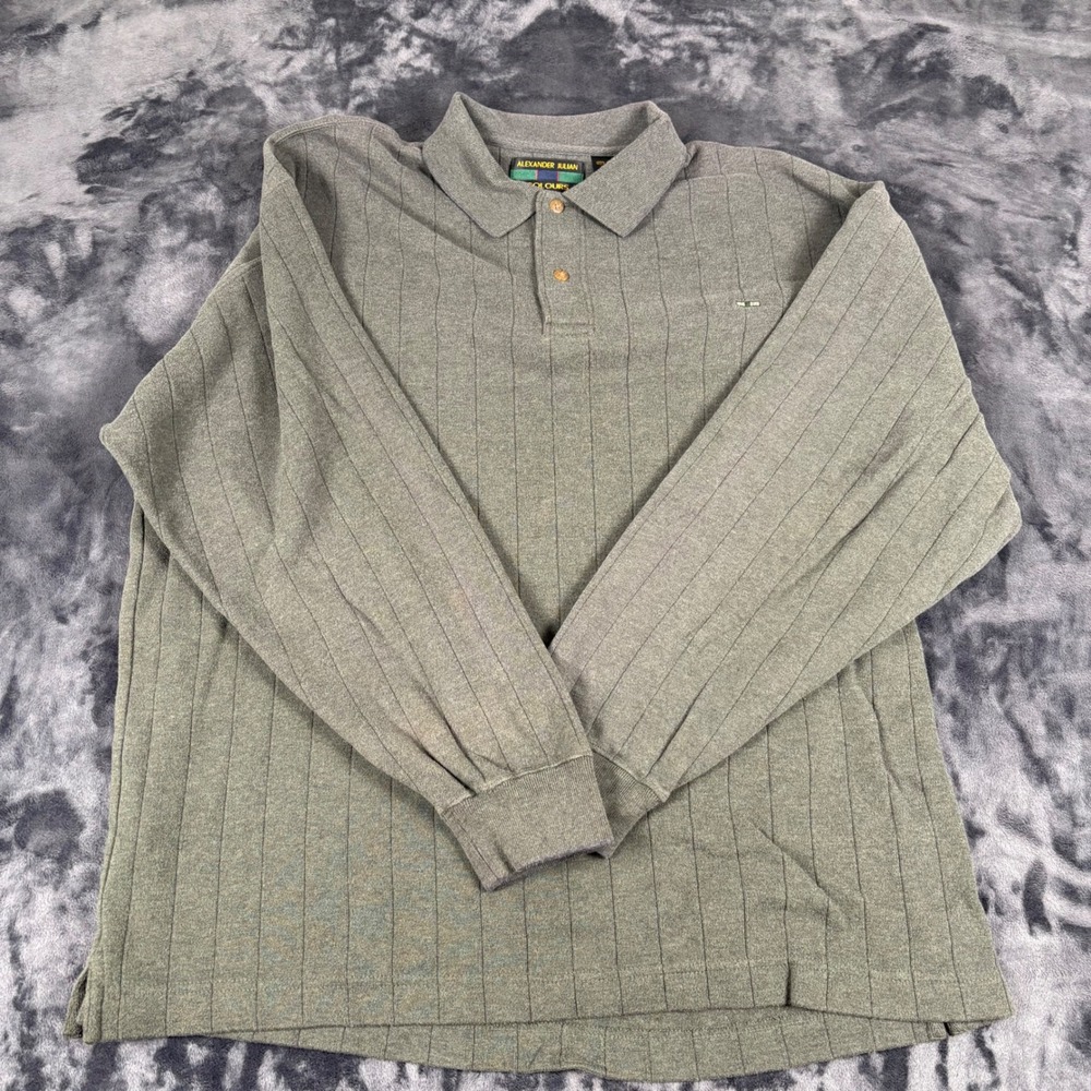 Alexander Julian Polo Shirt Mens XL Green Ribbed Long Sleeve Cotton 3793